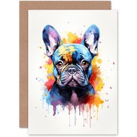 Artery8 French Bulldog Lovers Gift Watercolour Pet Portrait Painting Artwork Greeting Card