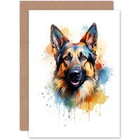 Artery8 German Shepherd Lovers Gift Watercolour Pet Portrait Painting Artwork Greeting Card