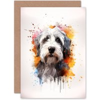 Artery8 Old English Sheep Dog Lovers Gift Watercolour Pet Portrait Painting Artwork Greeting Card