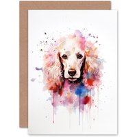 Artery8 Poodle Lovers Gift Watercolour Pet Portrait Painting Artwork Greeting Card