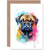 Artery8 Pug Lovers Gift Watercolour Pet Portrait Painting Artwork Greeting Card