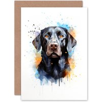 Artery8 Black Labrador Retriever Lovers Gift Watercolour Pet Portrait Painting Artwork Greeting Card