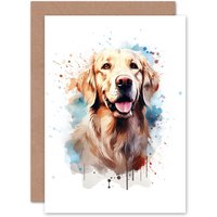 Artery8 Cream Golden Retriever Lovers Gift Watercolour Pet Portrait Painting Artwork Greeting Card