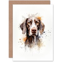 Artery8 Shorthaired German Pointer Lovers Gift Watercolour Pet Portrait Painting Artwork Greeting Card