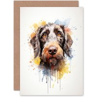 Artery8 Wirehaired German Pointer Lovers Gift Watercolour Pet Portrait Painting Artwork Greeting Card
