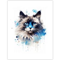 Artery8 Wall Art Print Birman Cat Lovers Gift Watercolour Pet Portrait Painting Artwork Poster | Size: W18" x H24"