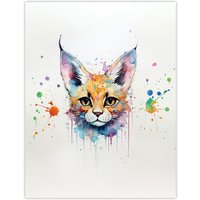 Artery8 Wall Art Print Serval Cat Lovers Gift Watercolour Pet Portrait Painting Artwork Poster | Size: W18" x H24"