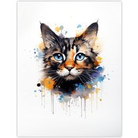 Artery8 Wall Art Print Tortoiseshell Cat Lovers Gift Watercolour Pet Portrait Painting Artwork Poster | Size: W18" x H24"