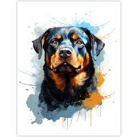 Artery8 Wall Art Print Rottweiler Lovers Gift Watercolour Pet Portrait Painting Artwork Poster | Size: W18" x H24"