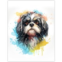 Artery8 Wall Art Print Shih Tzu Lovers Gift Watercolour Pet Portrait Painting Artwork Poster | Size: W18" x H24"