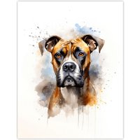 Artery8 Wall Art Print Brindle Boxer Lovers Gift Watercolour Pet Portrait Painting Artwork Poster | Size: W18" x H24"