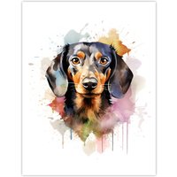 Artery8 Wall Art Print Shorthaired Dachshund Lovers Gift Watercolour Pet Portrait Painting Artwork Poster | Size: W18" x H24"