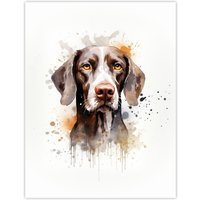 Artery8 Wall Art Print Shorthaired German Pointer Lovers Gift Watercolour Pet Portrait Painting Artwork Poster | Size: W18" x H24"