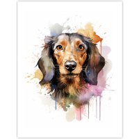 Artery8 Wall Art Print Wirehaired Dachshund Lovers Gift Watercolour Pet Portrait Painting Artwork Poster | Size: W18" x H24"