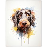 Artery8 Wall Art Print Wirehaired German Pointer Lovers Gift Watercolour Pet Portrait Painting Artwork Poster | Size: W18" x H24"
