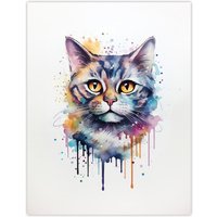 Artery8 Wall Art Print British Shorthair Cat Lovers Gift Watercolour Pet Portrait Painting Artwork Poster | Size: W24" x H32"