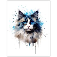 Artery8 Wall Art Print Ragdoll Cat Lovers Gift Watercolour Pet Portrait Painting Artwork Poster | Size: W24" x H32"