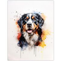 Artery8 Wall Art Print Bernese Mountain Lovers Gift Watercolour Pet Portrait Painting Artwork Poster | Size: W24" x H32"