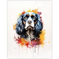 Artery8 Wall Art Print King Charles Spaniel Lovers Gift Watercolour Pet Portrait Painting Artwork Poster | Size: W24" x H32"