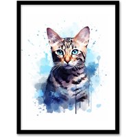 Artery8 Wall Art Print Bengal Cat Lovers Gift Watercolour Pet Portrait Painting Artwork Art Framed | Size: A4