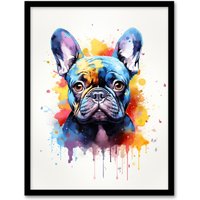Artery8 Wall Art Print French Bulldog Lovers Gift Watercolour Pet Portrait Painting Artwork Art Framed | Size: A4