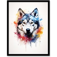 Artery8 Wall Art Print Husky Lovers Gift Watercolour Pet Portrait Painting Artwork Art Framed | Size: A4
