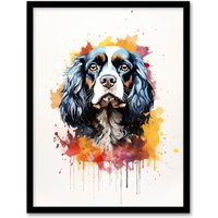 Artery8 Wall Art Print King Charles Spaniel Lovers Gift Watercolour Pet Portrait Painting Artwork Art Framed | Size: A4