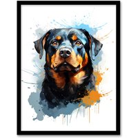 Artery8 Wall Art Print Rottweiler Lovers Gift Watercolour Pet Portrait Painting Artwork Art Framed | Size: A4