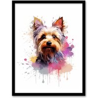 Artery8 Wall Art Print Yorkshire Terrier Lovers Gift Watercolour Pet Portrait Painting Artwork Art Framed | Size: A4