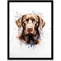 Artery8 Wall Art Print Chocolate Labrador Retriever Lovers Gift Watercolour Pet Portrait Painting Artwork Art Framed | Size: A4