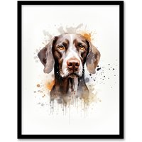 Artery8 Wall Art Print Shorthaired German Pointer Lovers Gift Watercolour Pet Portrait Painting Artwork Art Framed | Size: A4