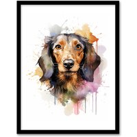 Artery8 Wall Art Print Wirehaired Dachshund Lovers Gift Watercolour Pet Portrait Painting Artwork Art Framed | Size: A4