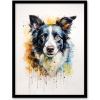Artery8 Wall Art Print Border Collie Lovers Gift Watercolour Pet Portrait Painting Artwork Art Framed | Size: W12" x H16"