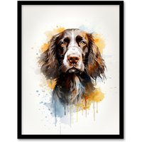 Artery8 Wall Art Print English Springer Spaniel Lovers Gift Watercolour Pet Portrait Painting Artwork Art Framed | Size: W12" x H16"