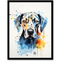 Artery8 Wall Art Print Great Dane Lovers Gift Watercolour Pet Portrait Painting Artwork Art Framed | Size: W12" x H16"