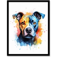 Artery8 Wall Art Print Staffordshire Bull Terrier Staffy Lovers Gift Watercolour Pet Portrait Painting Artwork Art Framed | Size: W12" x H16"