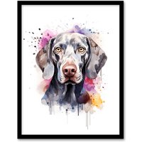 Artery8 Wall Art Print Weimaraner Lovers Gift Watercolour Pet Portrait Painting Artwork Art Framed | Size: W12" x H16"