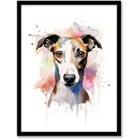Artery8 Wall Art Print Whippet Lovers Gift Watercolour Pet Portrait Painting Artwork Art Framed | Size: W12" x H16"