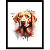 Artery8 Wall Art Print Red Labrador Retriever Lovers Gift Watercolour Pet Portrait Painting Artwork Art Framed | Size: W12" x H16"