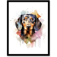 Artery8 Wall Art Print Shorthaired Dachshund Lovers Gift Watercolour Pet Portrait Painting Artwork Art Framed | Size: W12" x H16"