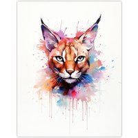 Artery8 Wall Art Print Caracal Cat Lovers Gift Watercolour Pet Portrait Painting Artwork Poster | Size: W12" x H16"