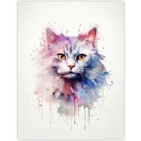 Artery8 Wall Art Print Persian Cat Lovers Gift Watercolour Pet Portrait Painting Artwork Poster | Size: W12" x H16"