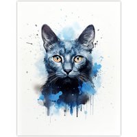 Artery8 Wall Art Print Russian Blue Cat Lovers Gift Watercolour Pet Portrait Painting Artwork Poster | Size: W12" x H16"