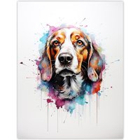 Artery8 Wall Art Print Beagle Lovers Gift Watercolour Pet Portrait Painting Artwork Poster | Size: W12" x H16"