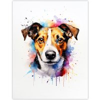 Artery8 Wall Art Print Jack Russell Lovers Gift Watercolour Pet Portrait Painting Artwork Poster | Size: W12" x H16"