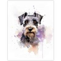 Artery8 Wall Art Print Schnauzer Lovers Gift Watercolour Pet Portrait Painting Artwork Poster | Size: W12" x H16"