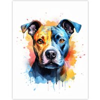 Artery8 Wall Art Print Staffordshire Bull Terrier Staffy Lovers Gift Watercolour Pet Portrait Painting Artwork Poster | Size: W12" x H16"