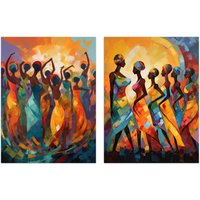 Artery8 Wall Art Print Set of 2 s Modern African Dance Bright Vibrant Colourful Sun Beams 2 Pack Poster Living Room s | Size: W12" x H16"