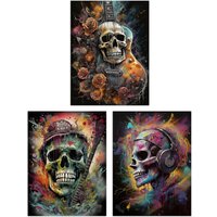 Artery8 Wall Art Print Set of 3 s Thrash Metal Death Skull Guitar Brutal Horror 3 Pack Poster s in Black | Size: W12" x H16"