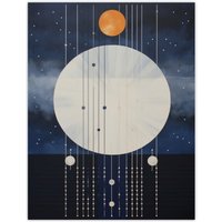 Wee Blue Coo Wall Art Print Abstract Solar Eclipse Oil Painting Blue Orange Geometric Planetary Orbits Night Sky Poster | Size: W18" x H24"